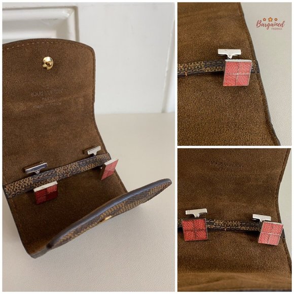 Authentic Louis Vuitton Brown Damier Ebene Coated Canvas Square Cufflinks Case - Picture 9 of 13